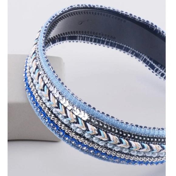 Boho Faux Pearl Sequin Braided Headband - Picture 6 of 7